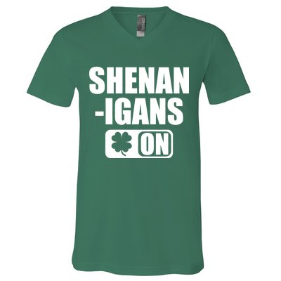 Shenanigans On Drink Mode St. Patrick's Day Clover V-Neck T-Shirt