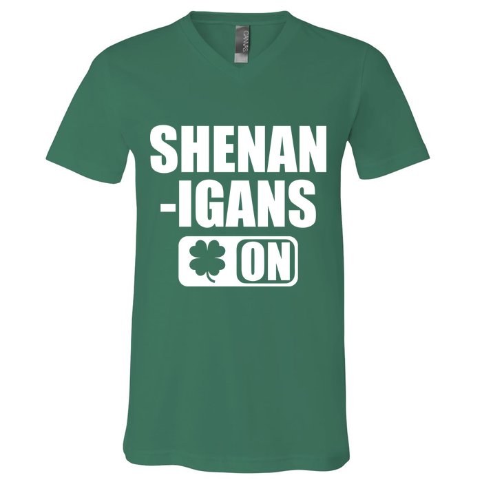 Shenanigans On Drink Mode St. Patrick's Day Clover V-Neck T-Shirt