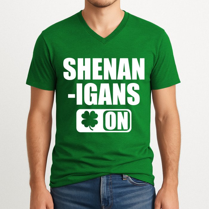 Shenanigans On Drink Mode St. Patrick's Day Clover V-Neck T-Shirt