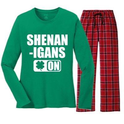 Shenanigans On Drink Mode St. Patrick's Day Clover Women's Long Sleeve Flannel Pajama Set 