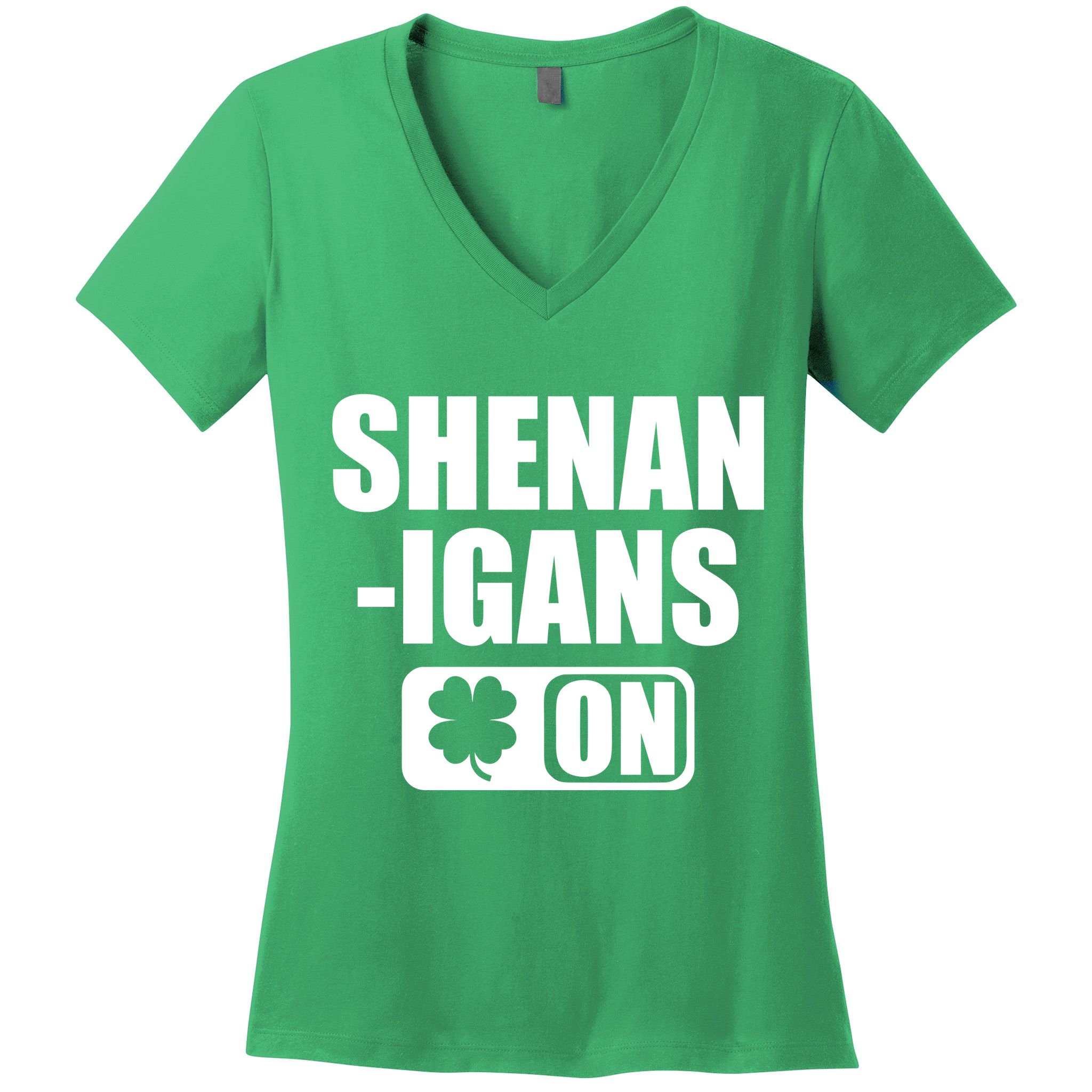 Shenanigans On Drink Mode St. Patrick's Day Clover Women's V-Neck T-Shirt