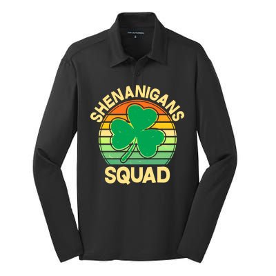 Shenanigans Squad Shamrock St Patricks Day Silk Touch Performance Long Sleeve Polo