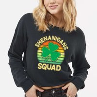 Shenanigans Squad Shamrock St Patricks Day Cropped Pullover Crew