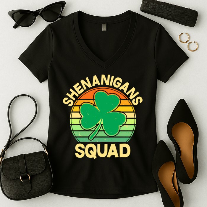 Shenanigans Squad Shamrock St Patricks Day Women's V-Neck T-Shirt