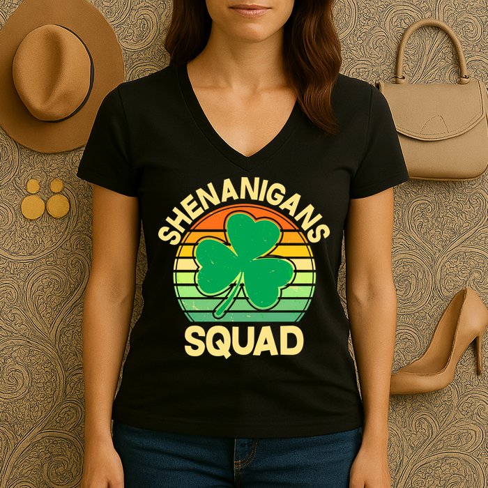 Shenanigans Squad Shamrock St Patricks Day Women's V-Neck T-Shirt