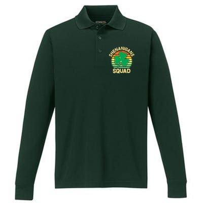 Shenanigans Squad Shamrock St Patricks Day Performance Long Sleeve Polo