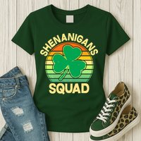 Shenanigans Squad Shamrock St Patricks Day Womens T-Shirt