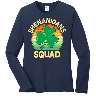 Shenanigans Squad Shamrock St Patricks Day Ladies Long Sleeve Shirt