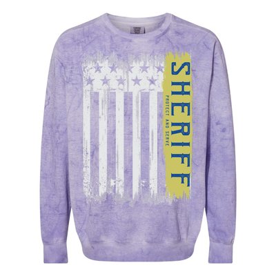 Sheriff American Flag Protect And Serve Colorblast Crewneck Sweatshirt