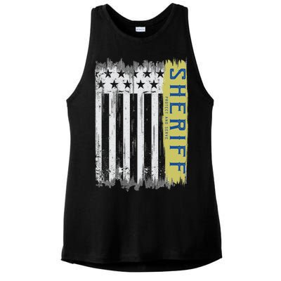 Sheriff American Flag Protect And Serve Ladies PosiCharge Tri-Blend Wicking Tank