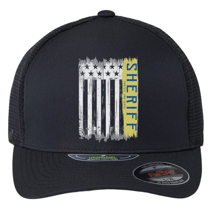 Sheriff American Flag Protect And Serve Flexfit Unipanel Trucker Cap