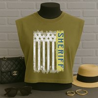 Sheriff American Flag Protect And Serve Garment-Dyed Women's Muscle Tee