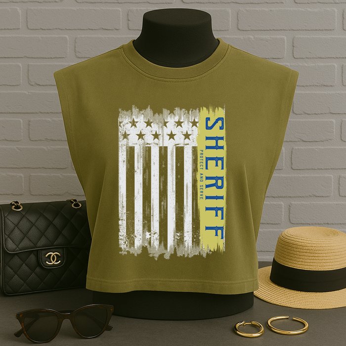Sheriff American Flag Protect And Serve Garment-Dyed Women's Muscle Tee