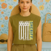 Sheriff American Flag Protect And Serve Garment-Dyed Women's Muscle Tee