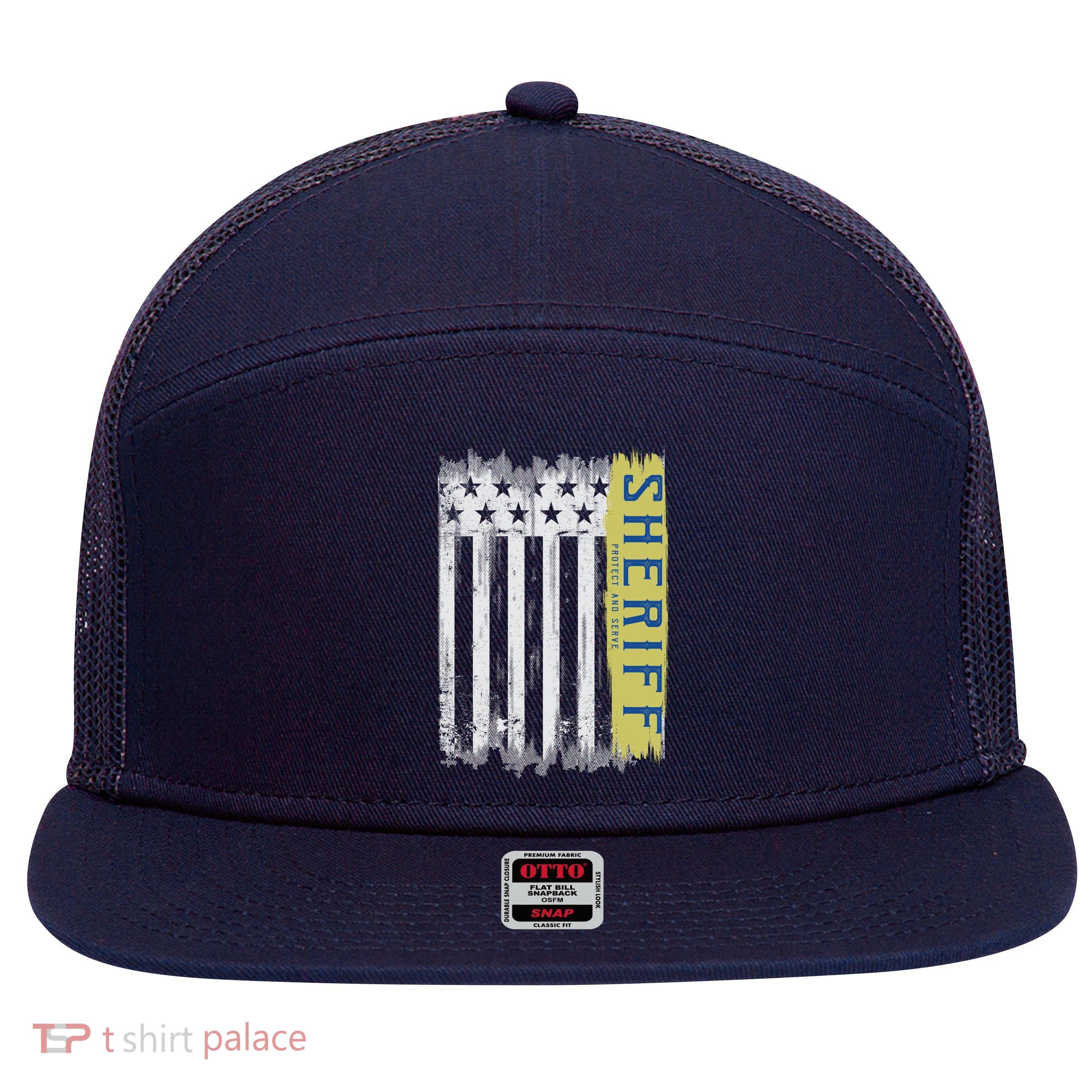 Sheriff American Flag Protect And Serve 7 Panel Mesh Trucker Snapback Hat