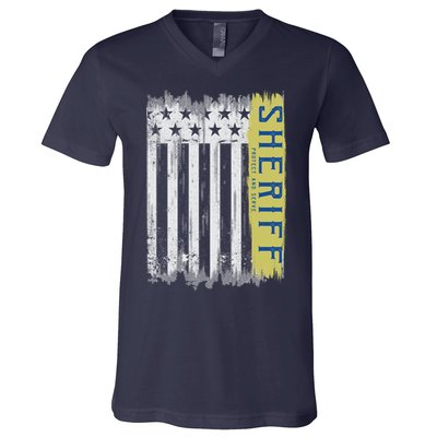 Sheriff American Flag Protect And Serve V-Neck T-Shirt