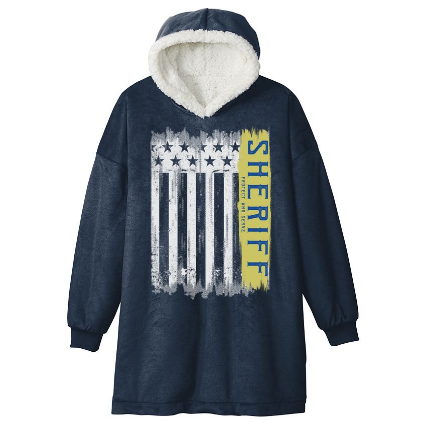 Sheriff American Flag Protect And Serve Hooded Wearable Blanket