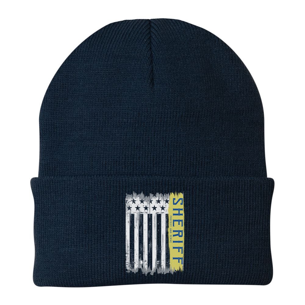 Sheriff American Flag Protect And Serve Beanie