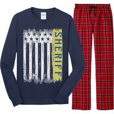 Sheriff American Flag Protect And Serve Long Sleeve Pajama Set