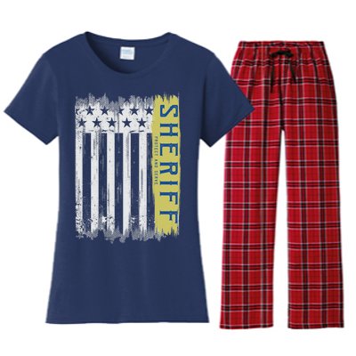 Sheriff American Flag Protect And Serve Women's Flannel Pajama Set