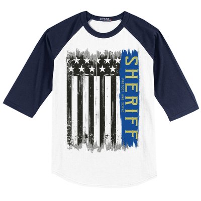 Sheriff American Flag Protect And Serve Baseball Sleeve Shirt