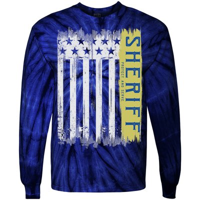 Sheriff American Flag Protect And Serve Tie-Dye Long Sleeve Shirt