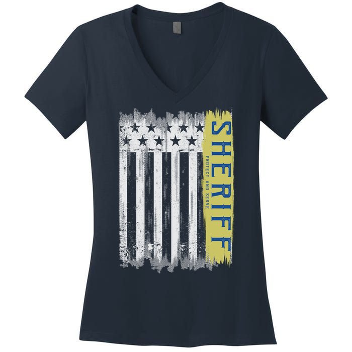 Sheriff American Flag Protect And Serve Women's V-Neck T-Shirt