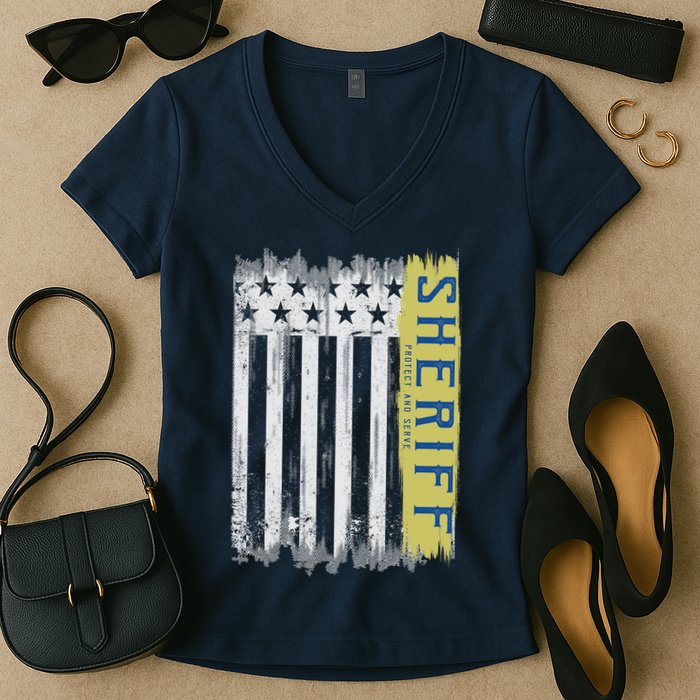 Sheriff American Flag Protect And Serve Women's V-Neck T-Shirt