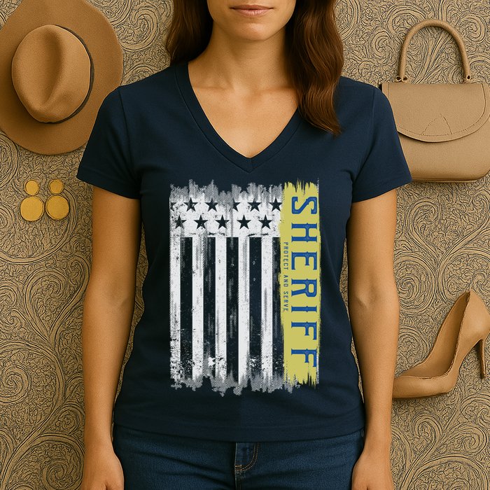 Sheriff American Flag Protect And Serve Women's V-Neck T-Shirt