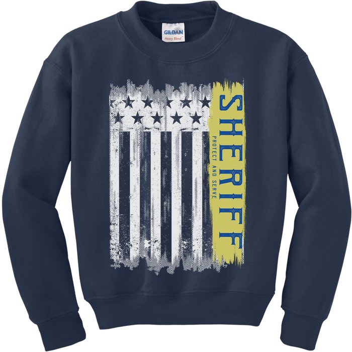 Sheriff American Flag Protect And Serve Kids Sweatshirt