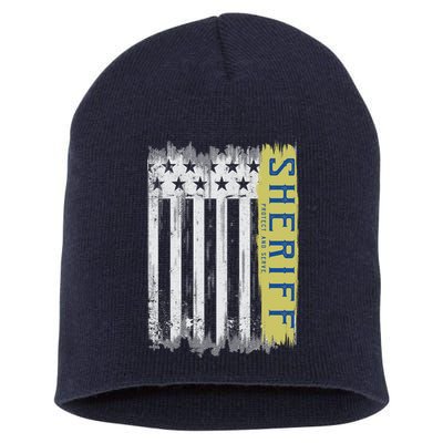 Sheriff American Flag Protect And Serve Short Acrylic Beanie