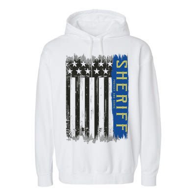 Sheriff American Flag Protect And Serve Garment-Dyed Fleece Hoodie