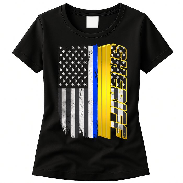 Sheriff Blue Thin Line Police Flag Womens T-Shirt