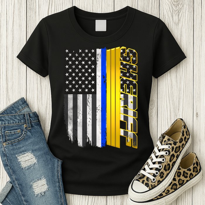 Sheriff Blue Thin Line Police Flag Womens T-Shirt