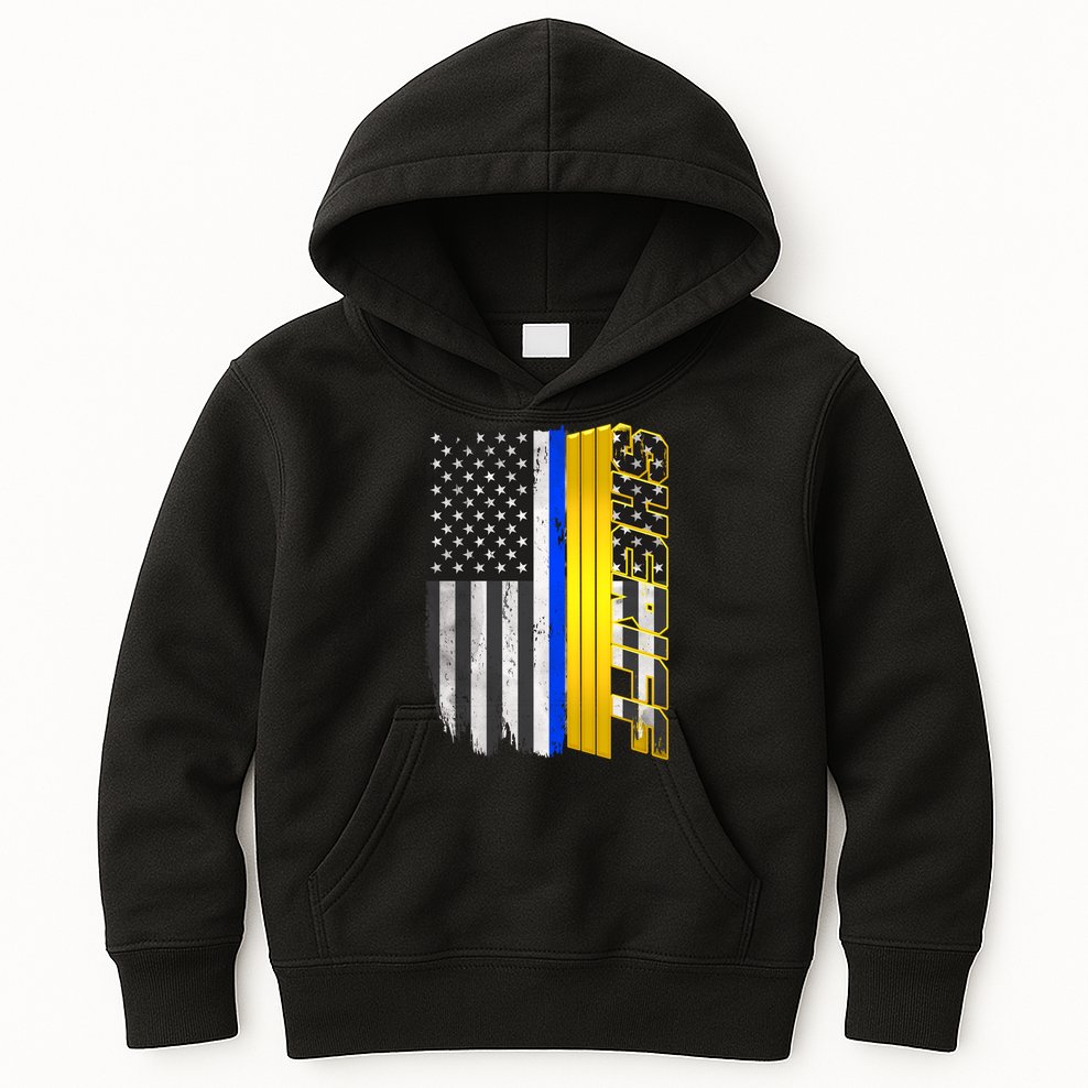 Sheriff Blue Thin Line Police Flag Kids Hoodie