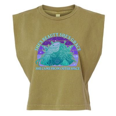 She's Beauty She's Grace She Came From Outer Space Garment-Dyed Women's Muscle Tee