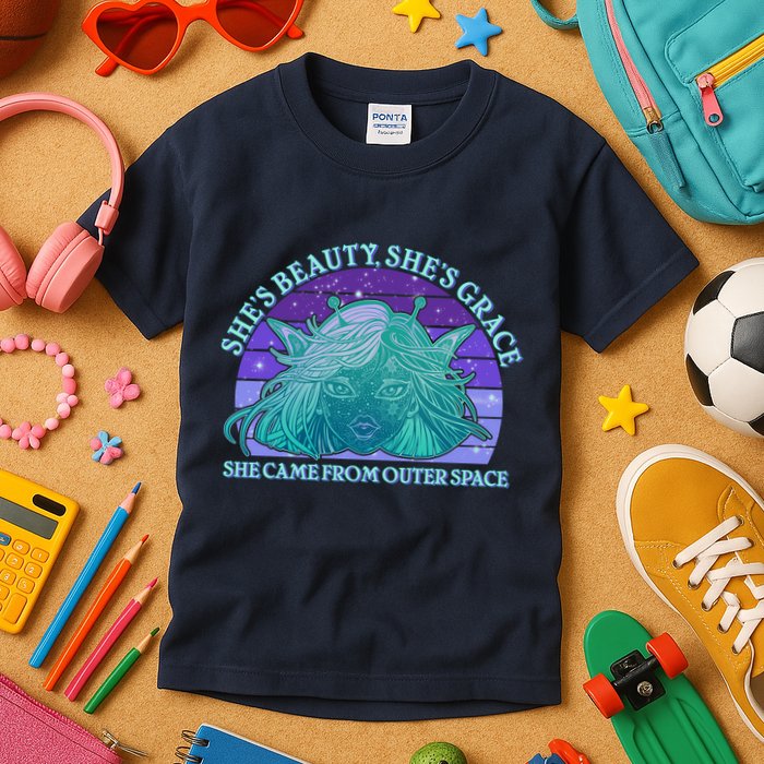 She's Beauty She's Grace She Came From Outer Space Kids T-Shirt
