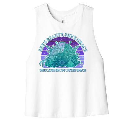 She's Beauty She's Grace She Came From Outer Space Women's Racerback Cropped Tank