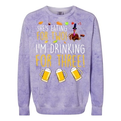 She's Eating for Two I'm Drinking for Three Thanksgiving  Colorblast Crewneck Sweatshirt