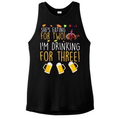 She's Eating for Two I'm Drinking for Three Thanksgiving  Ladies PosiCharge Tri-Blend Wicking Tank