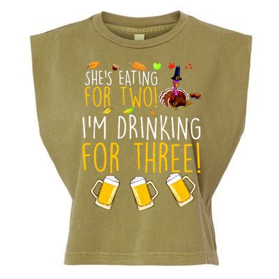 She's Eating for Two I'm Drinking for Three Thanksgiving  Garment-Dyed Women's Muscle Tee