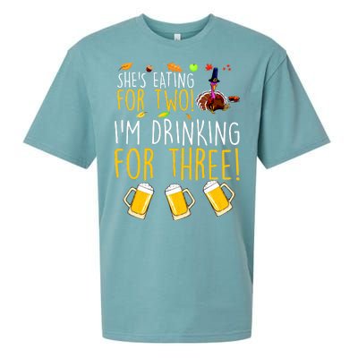 She's Eating for Two I'm Drinking for Three Thanksgiving  Sueded Cloud Jersey T-Shirt