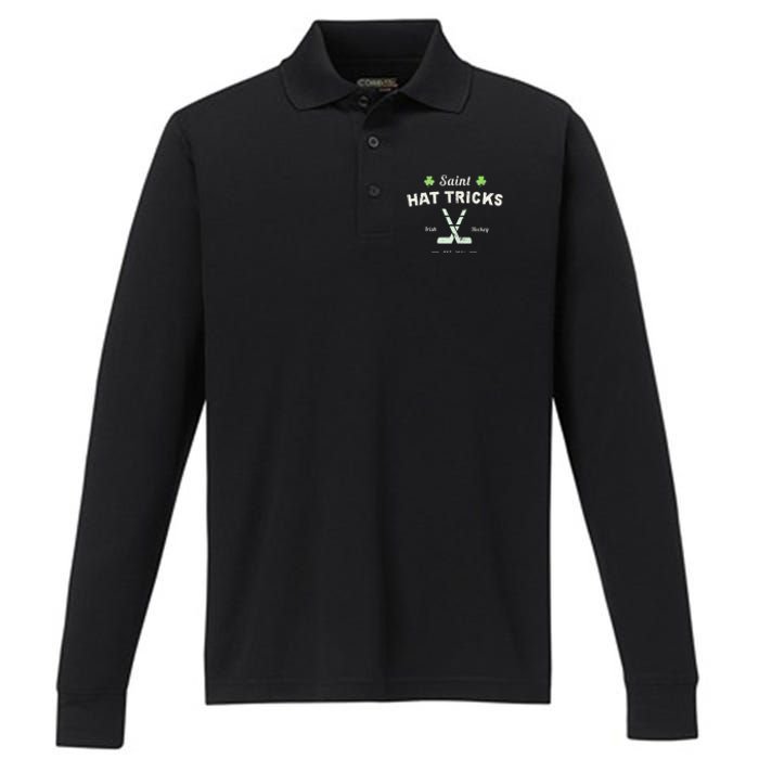 SAINT HATRICKS Funny St Patrick's Day Irish Hockey Club Performance Long Sleeve Polo