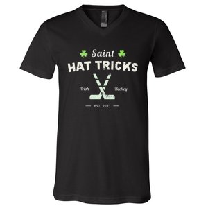 SAINT HATRICKS Funny St Patrick's Day Irish Hockey Club V-Neck T-Shirt