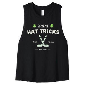 SAINT HATRICKS Funny St Patrick's Day Irish Hockey Club Women's Racerback Cropped Tank