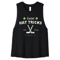 SAINT HATRICKS Funny St Patrick's Day Irish Hockey Club Women's Racerback Cropped Tank