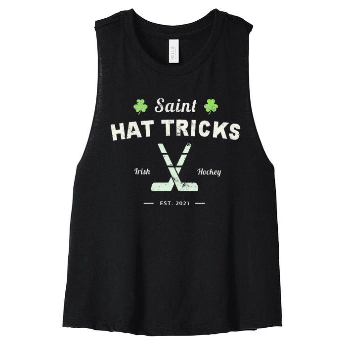 SAINT HATRICKS Funny St Patrick's Day Irish Hockey Club Women's Racerback Cropped Tank