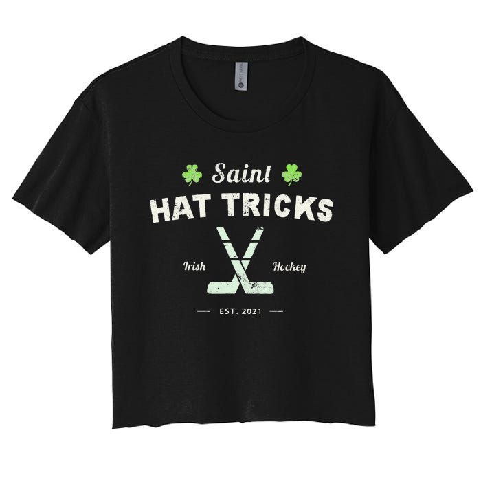 SAINT HATRICKS Funny St Patrick's Day Irish Hockey Club Women's Crop Top Tee