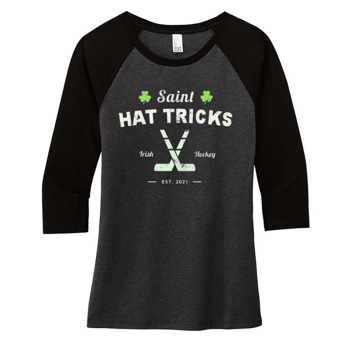 SAINT HATRICKS Funny St Patrick's Day Irish Hockey Club Women's Tri-Blend 3/4-Sleeve Raglan Shirt