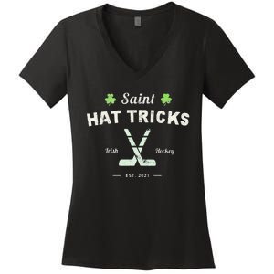 SAINT HATRICKS Funny St Patrick's Day Irish Hockey Club Women's V-Neck T-Shirt